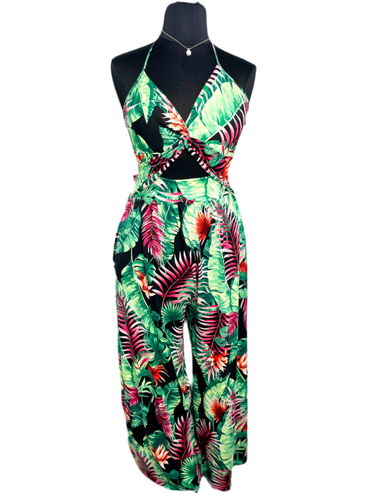 New Tropical Halter Jumpsuit, Fits 14W-18W