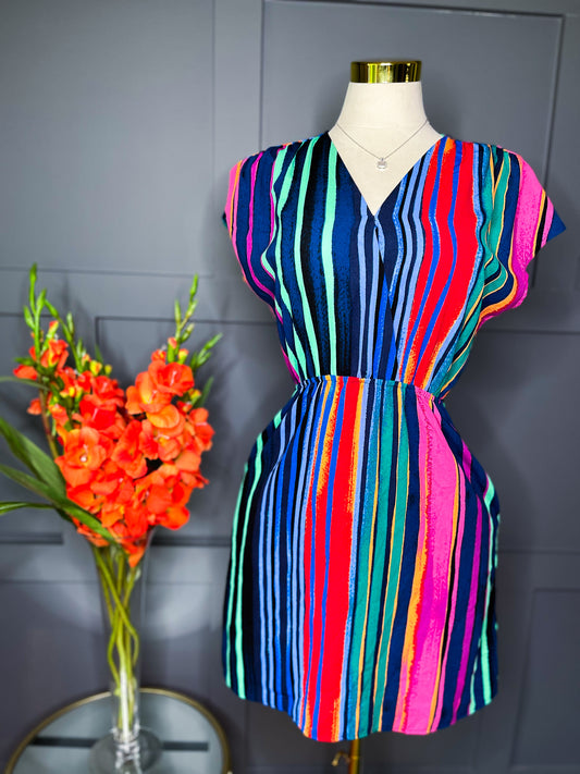 Striped Color Pocket Dress, S