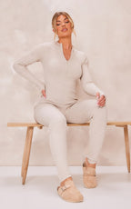 STONE ZIP DETAIL KNITTED JUMPSUIT, L