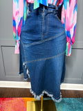Denim asymmetrical frayed skirt, 10/12