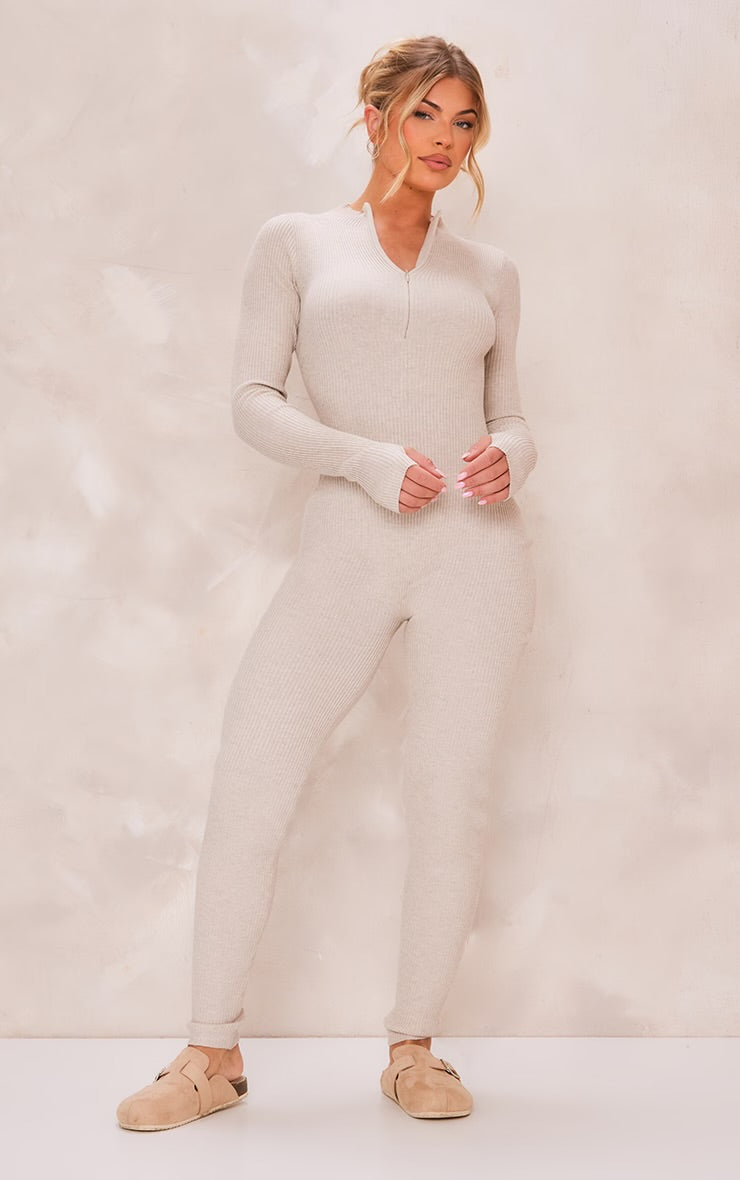 STONE ZIP DETAIL KNITTED JUMPSUIT, L