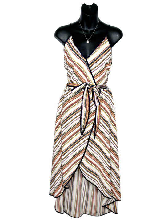 Striped High Low Surplice Dress, M