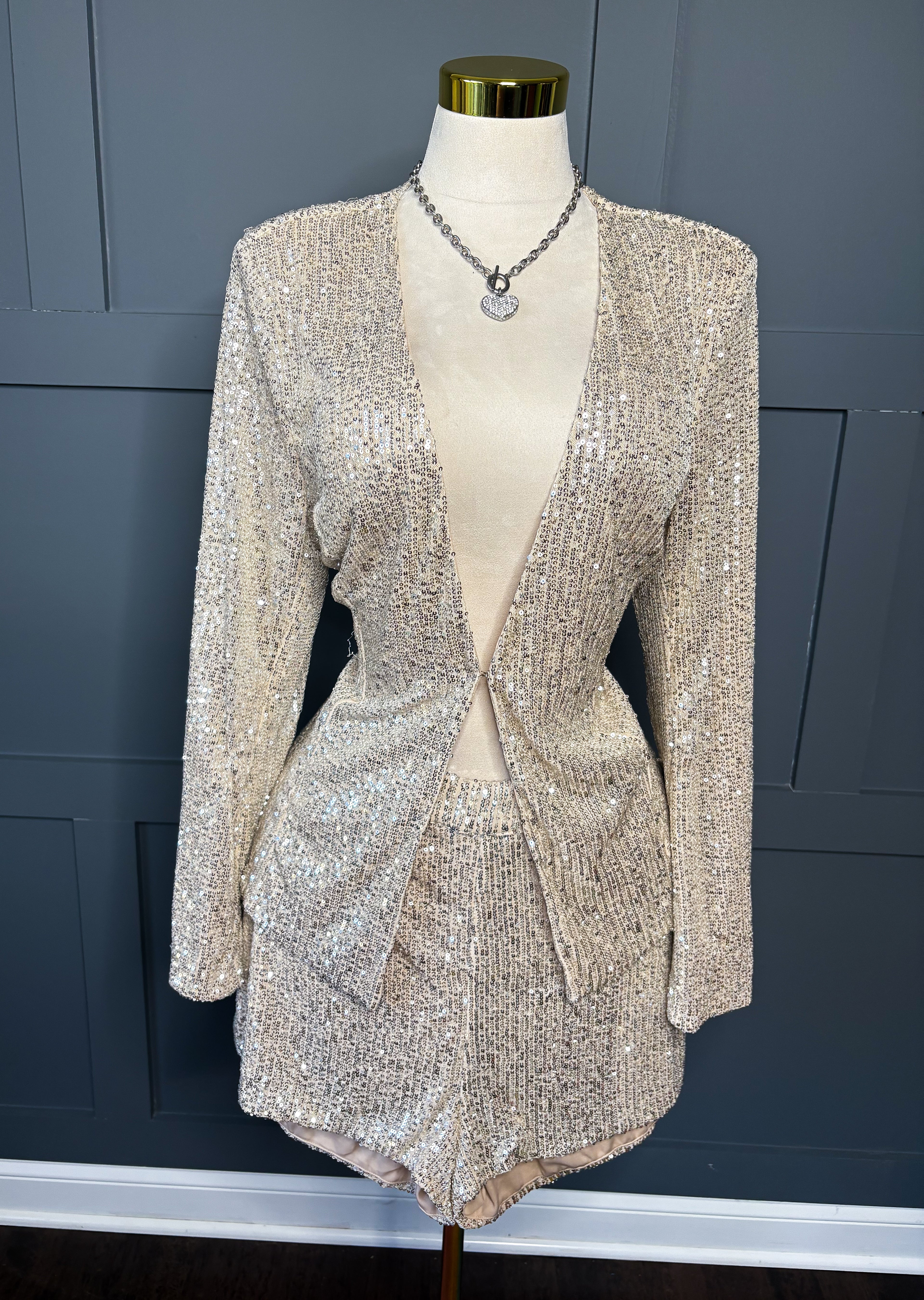 New Sequin Two Piece Short Set, 2X