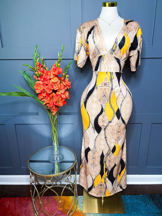 Golden Mirage Snake Print Bodycon Dress - XL
