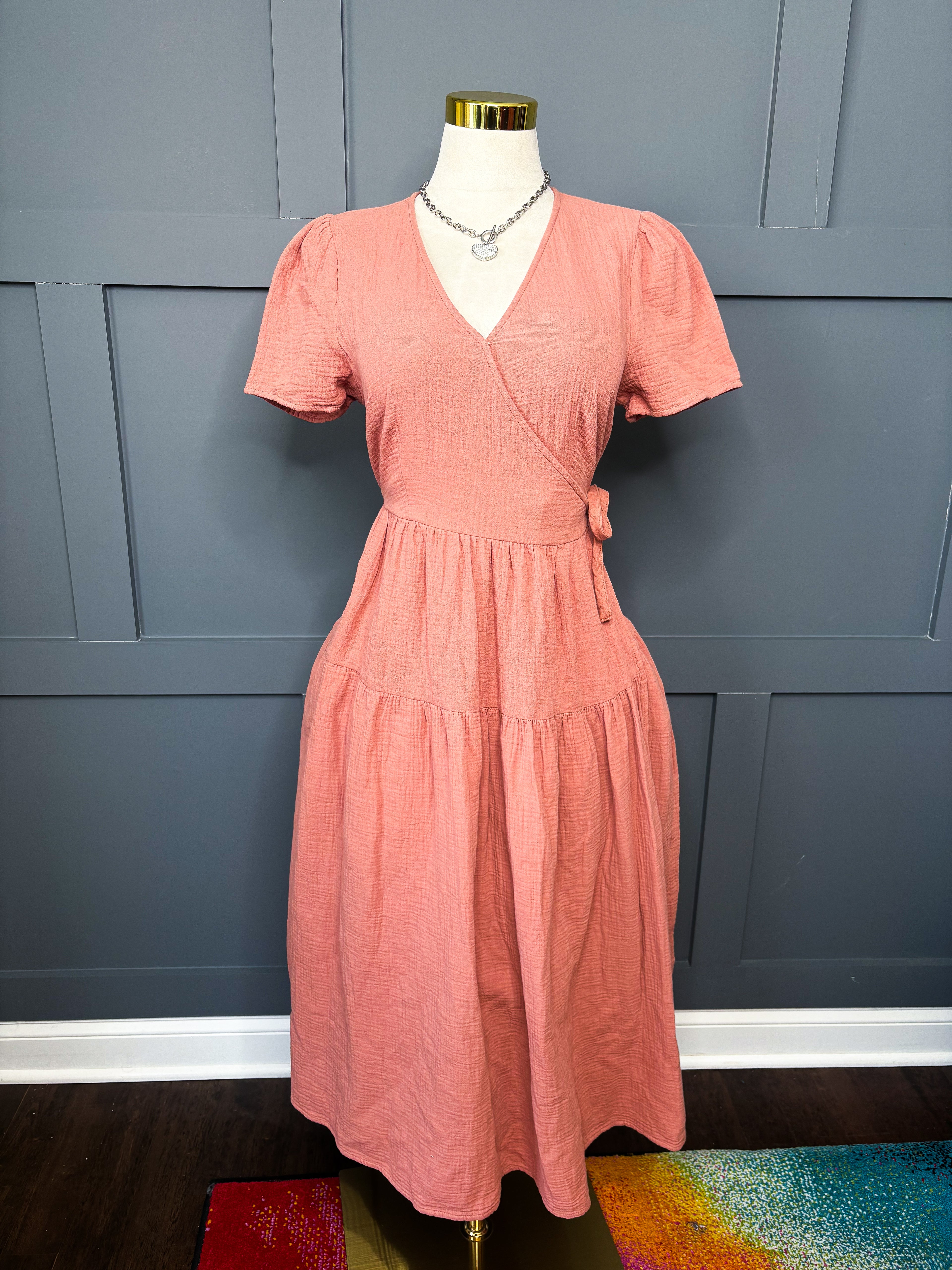 New Cotton Gauze Wrap Dress, M/L