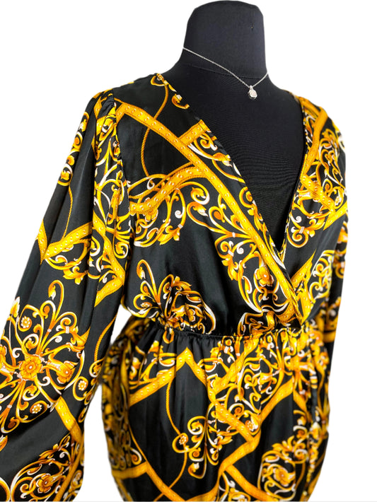 Tulip Hem Gold & Black Dress, 16/18