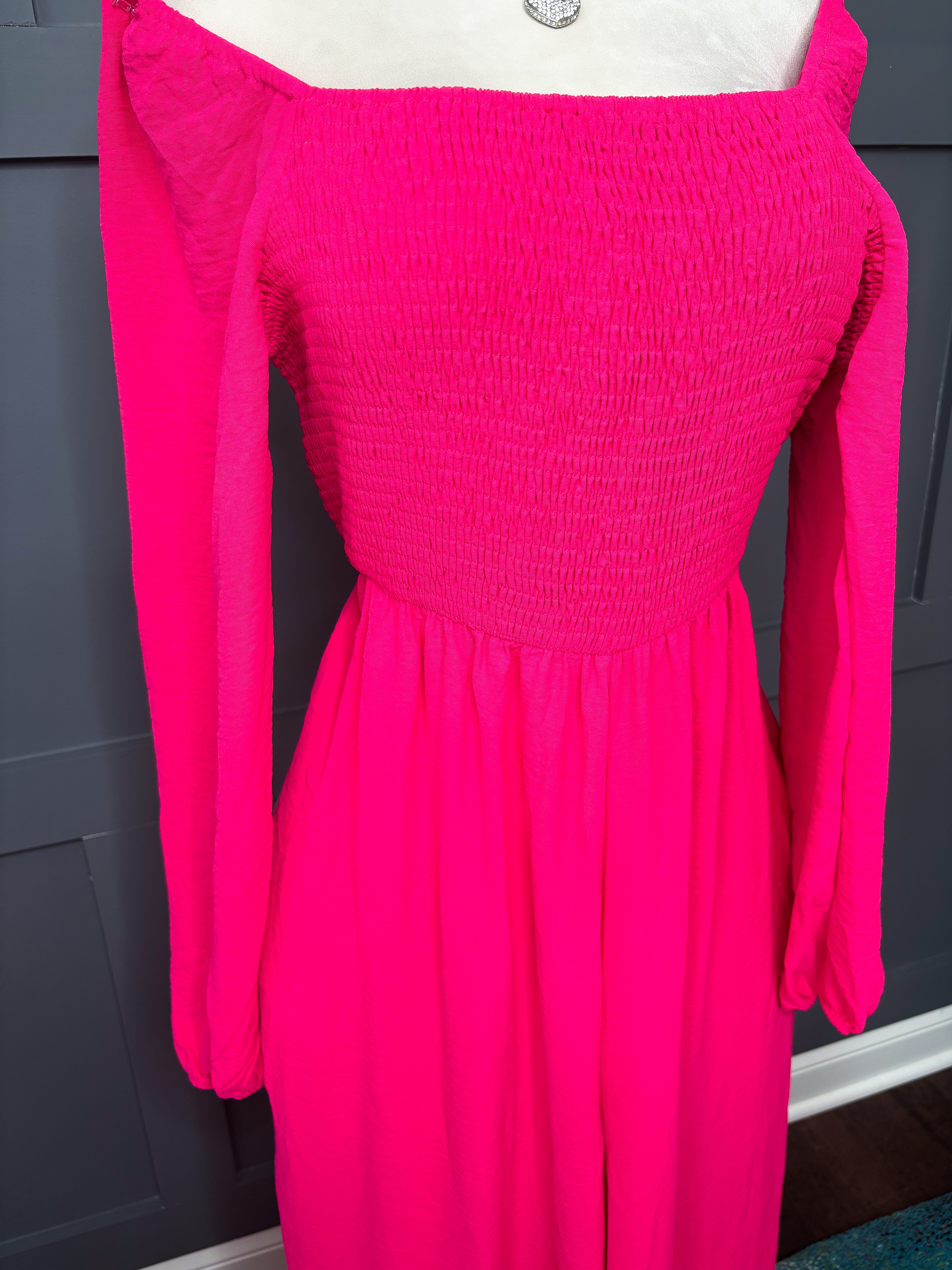 New Hot Pink Smocked Jumpsuit, 1X/2X