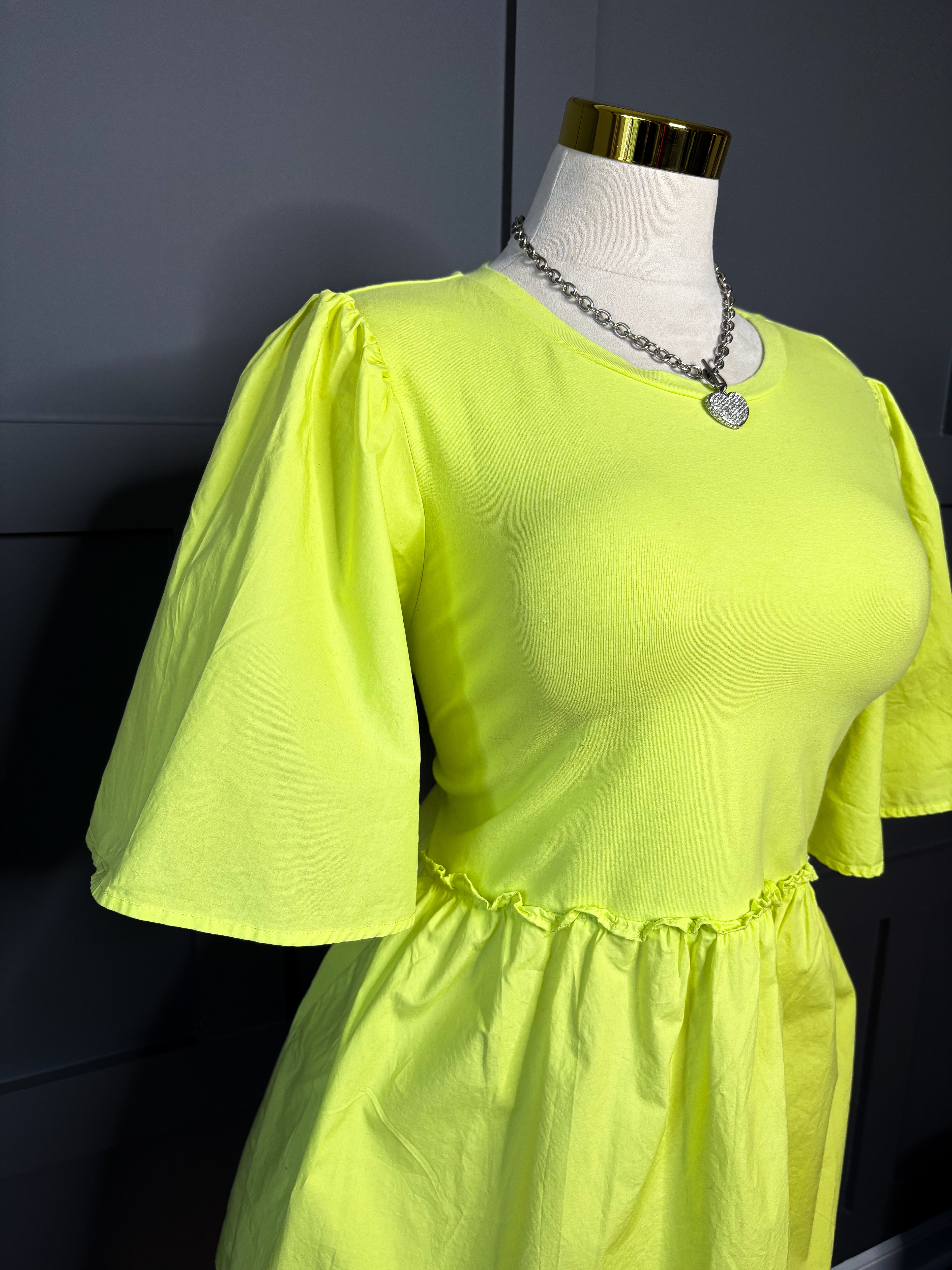 Lime Flutter Sleeve Pocket Dress, XL