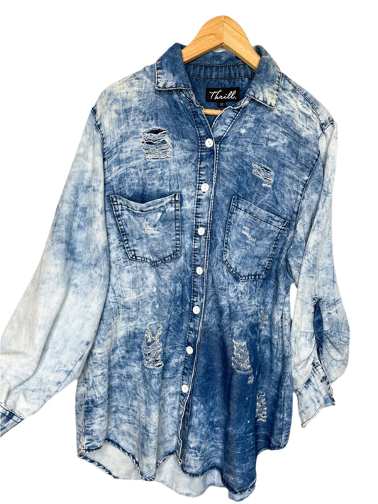 Denim Wash Distressed Top, 1X
