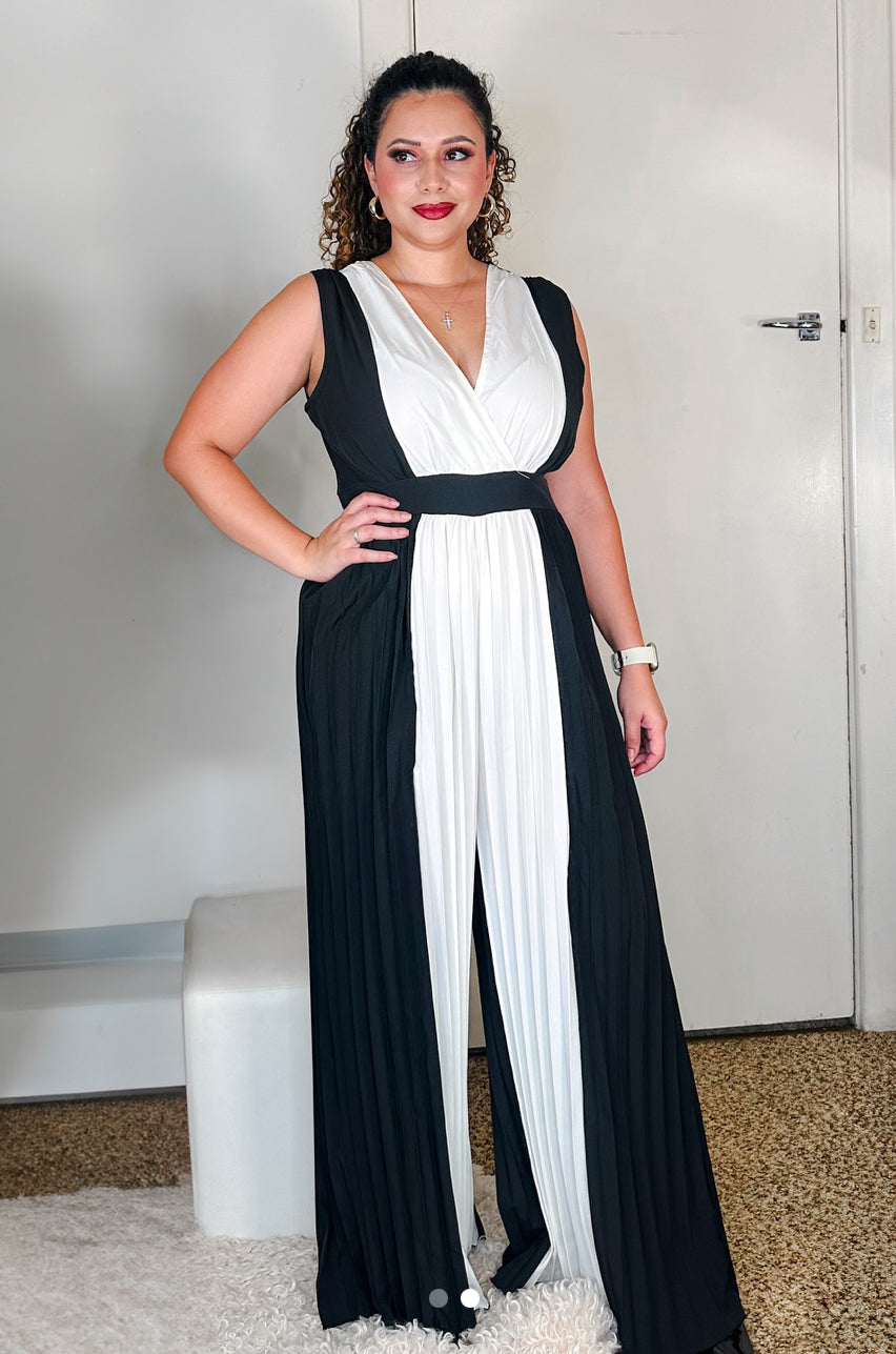 Pleated Colorblock Jumpsuit, L/XL