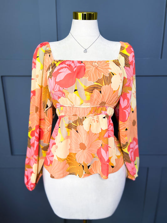 Sun-Kissed Bloom Peplum Top, XL