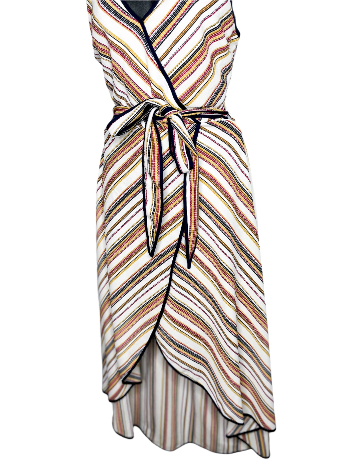 Striped High Low Surplice Dress, M
