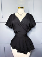 New Black Ruffle Peplum Blouse, 3X