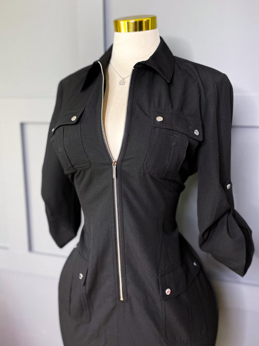 Zipped & Snatched Utility Dress, XL
