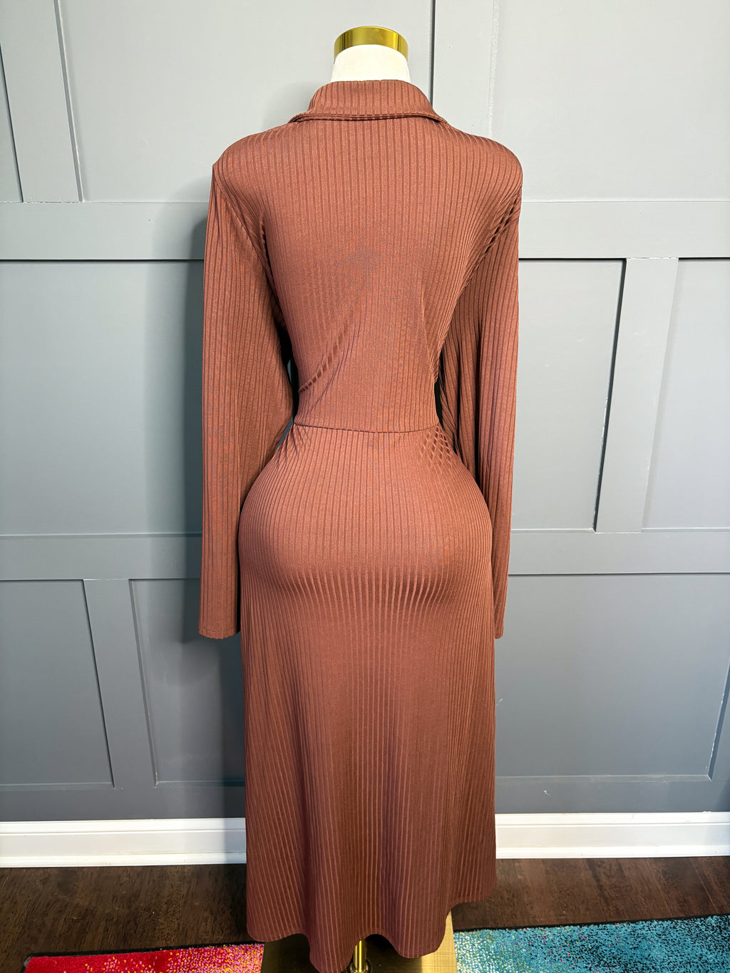 Chocolate Ribbed Wrap Midi Dress, 3X
