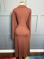 Chocolate Ribbed Wrap Midi Dress, 3X