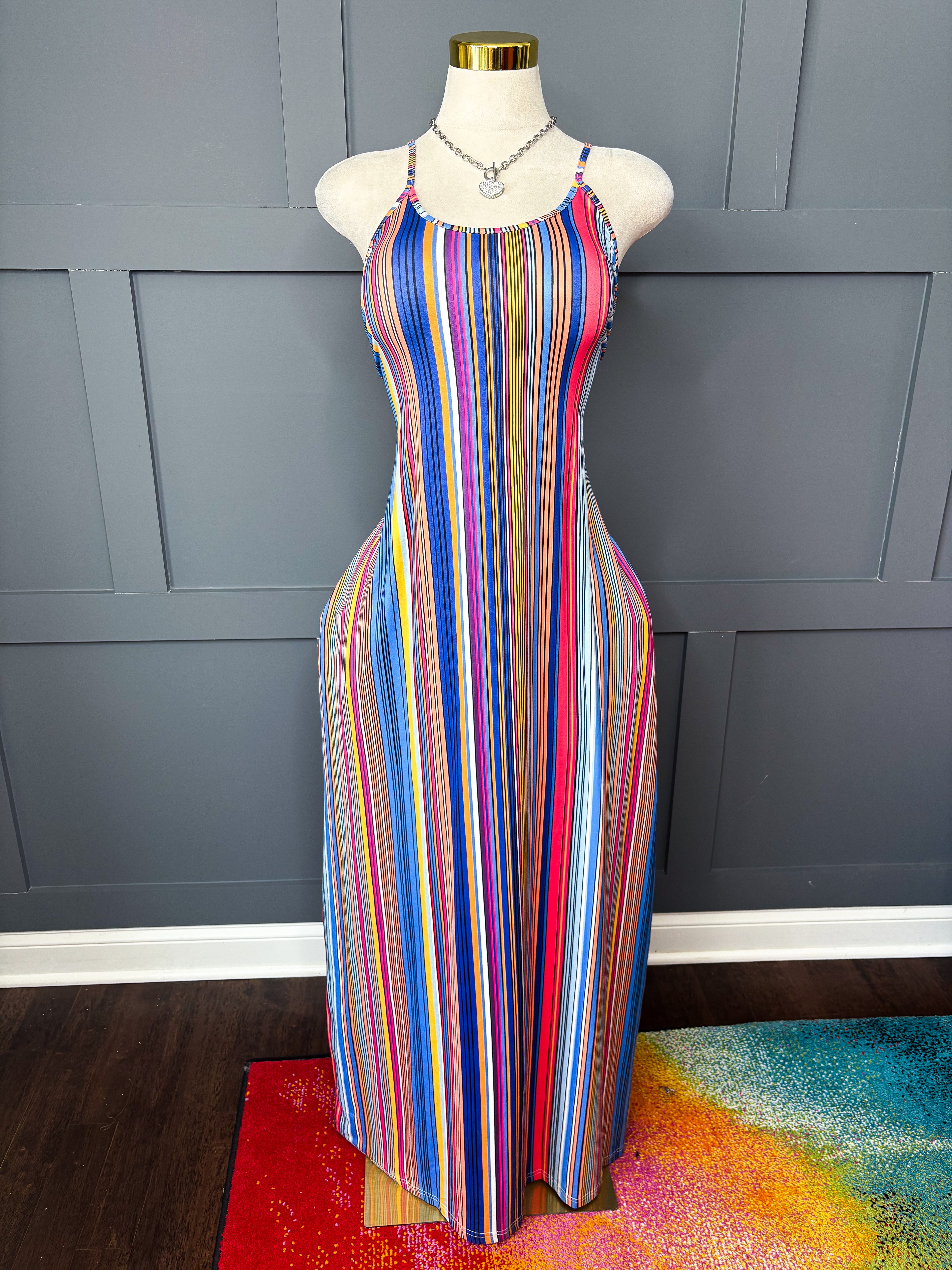 Multicolor Striped Pocket Maxi Dress, 1X