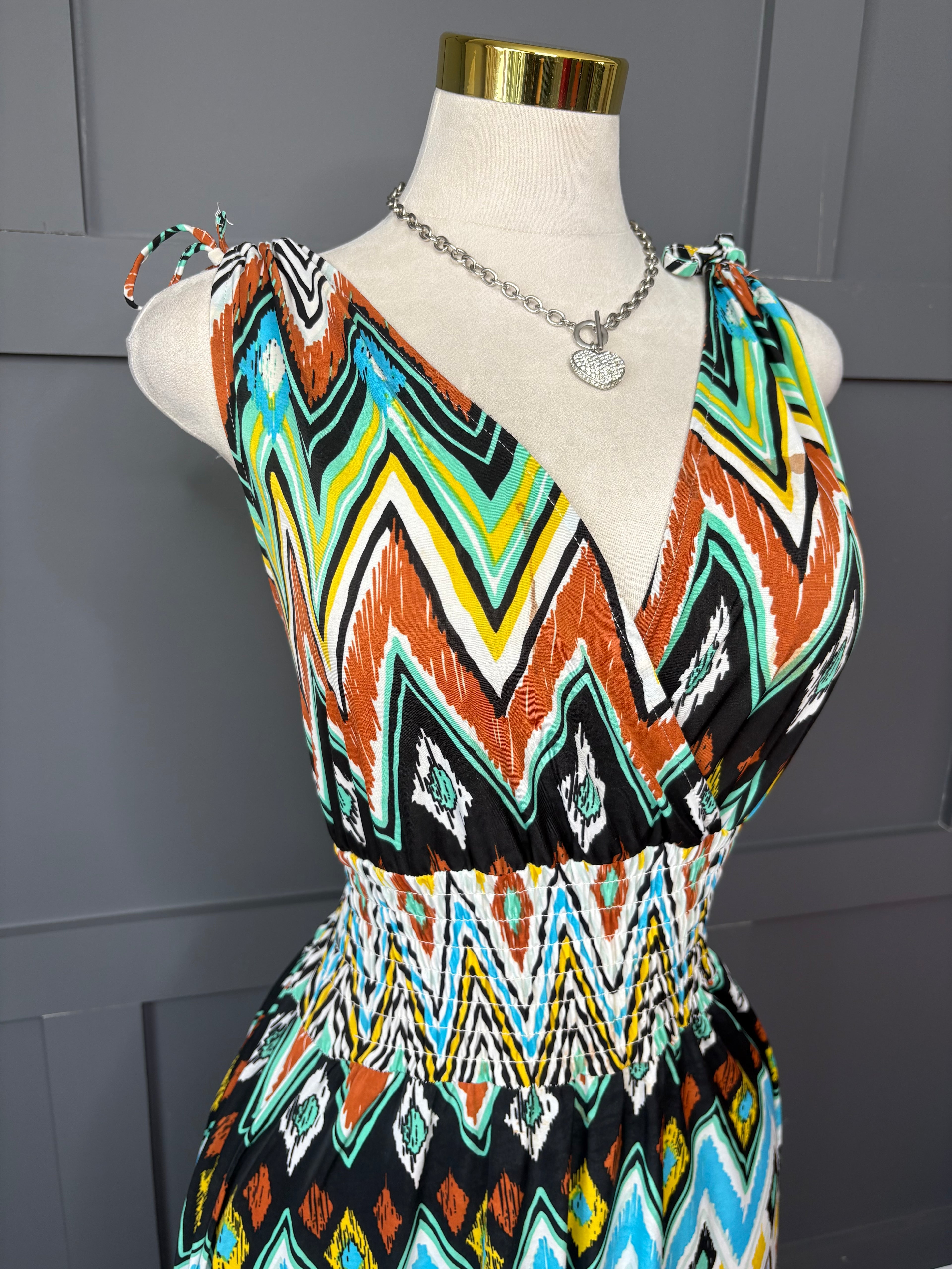 Abstract Smocked Dress, L/XL