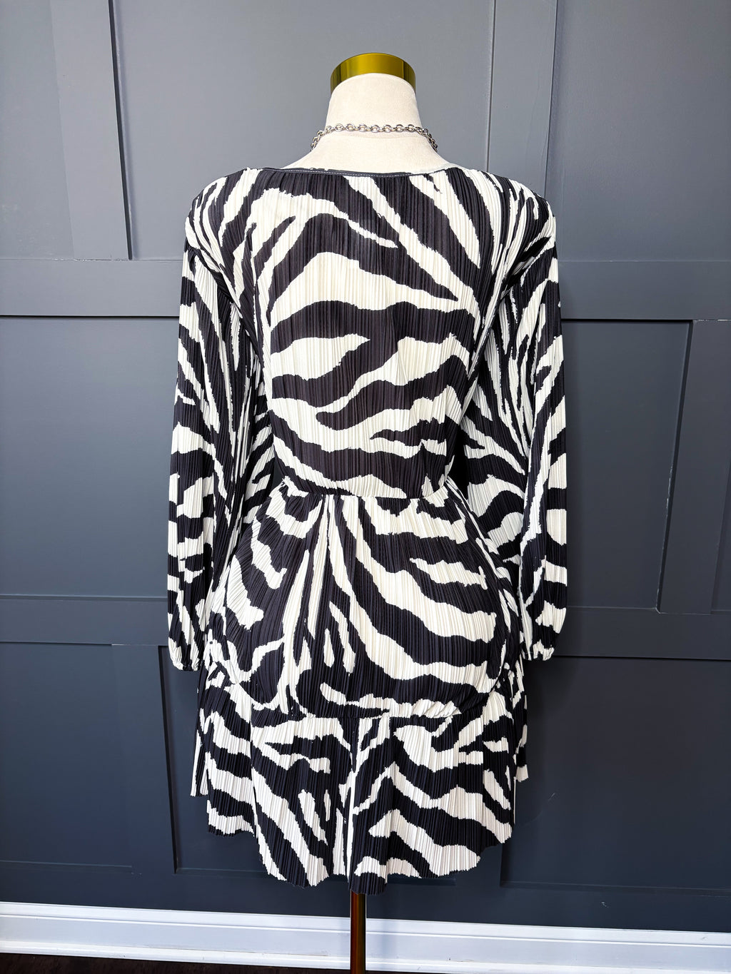 Zebra Print Pleated Dress, XL