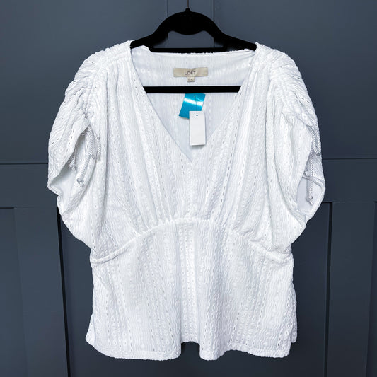 Effortless Charm Eyelet Top – White, XL