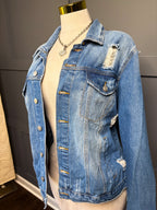 New Dark Denim Distressed Jacket, 2X/3X
