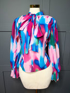 Watercolor Neck Tie Blouse,1X