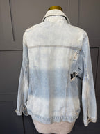 New Light Denim Distressed Jacket, 2X/3X