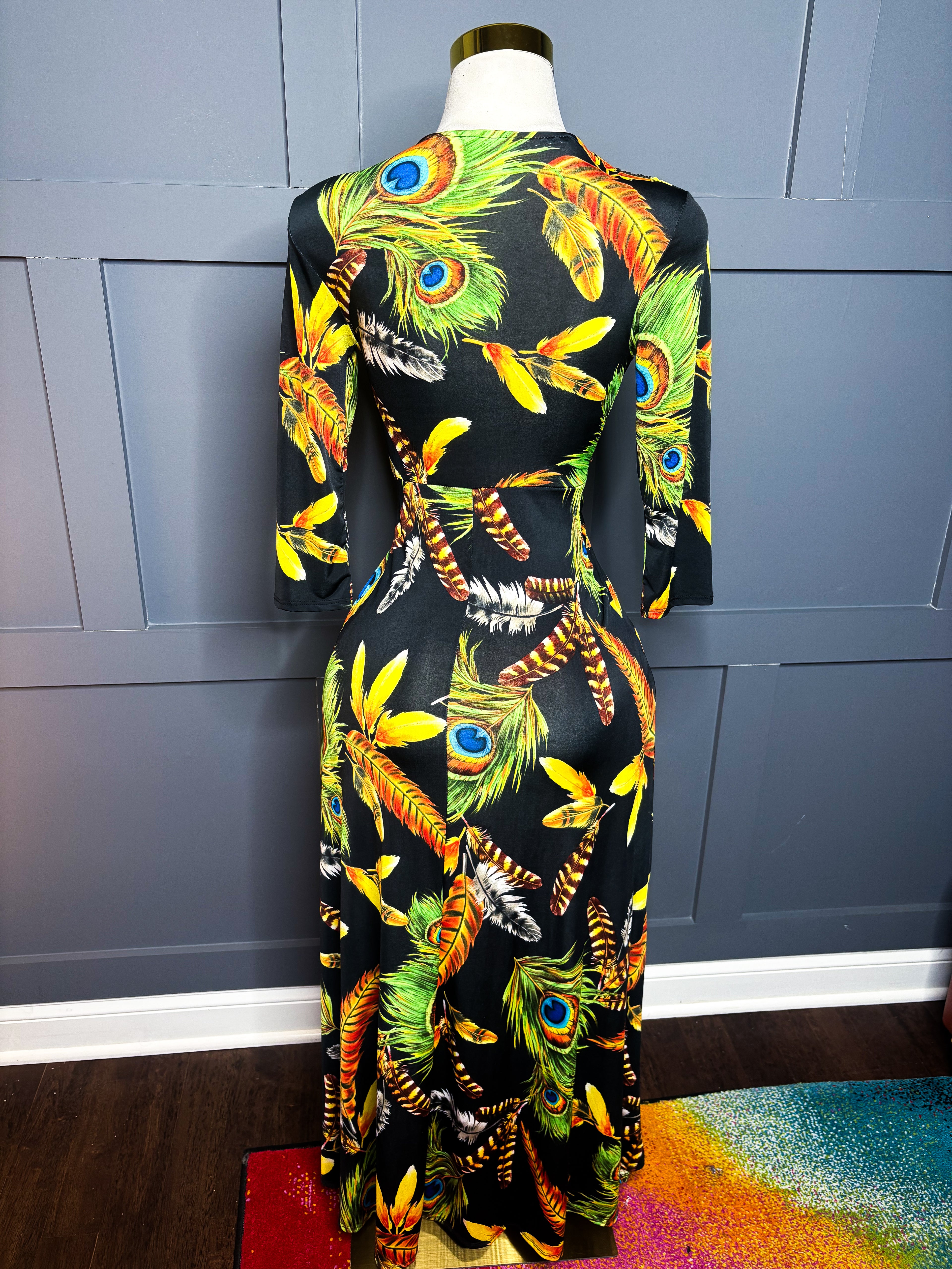 Tropical Deep V Maxi Dress, S/M