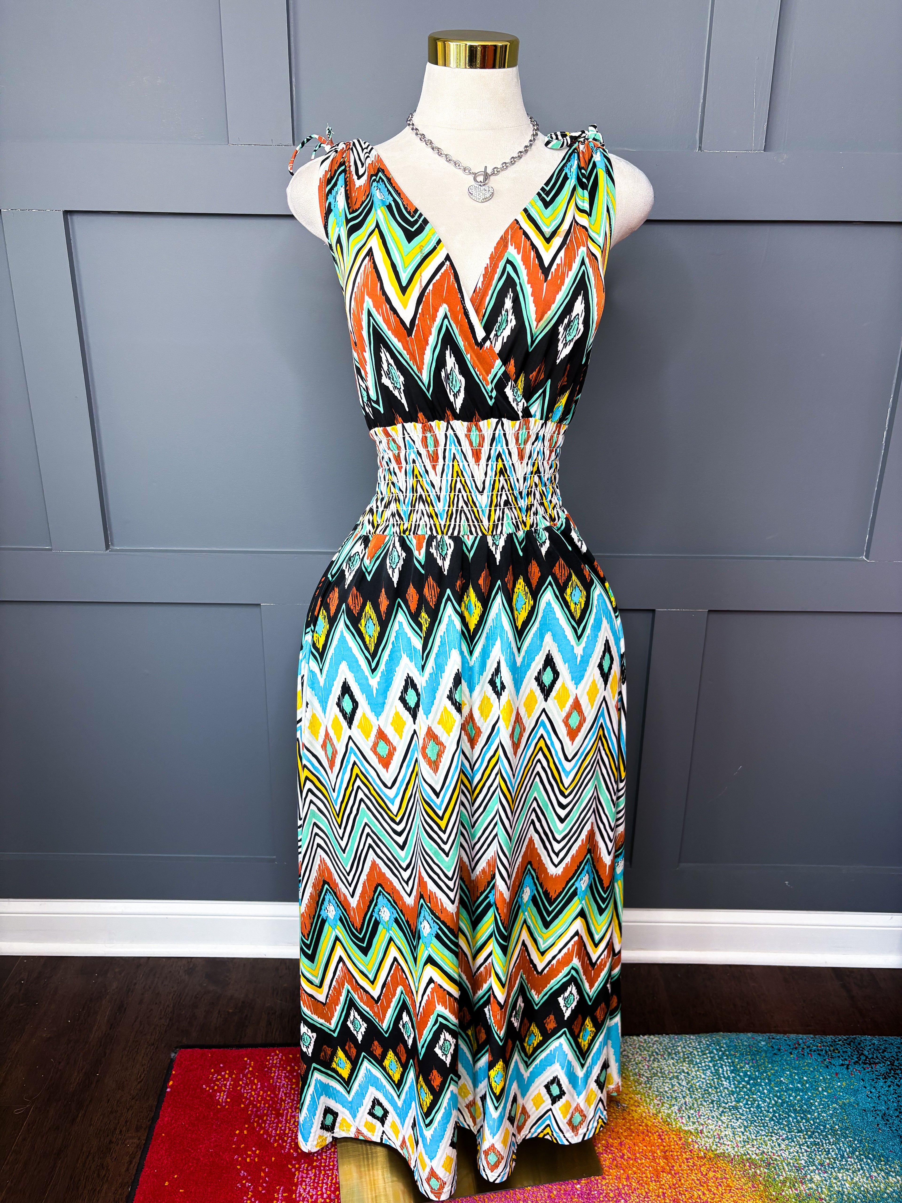 Abstract Smocked Dress, L/XL