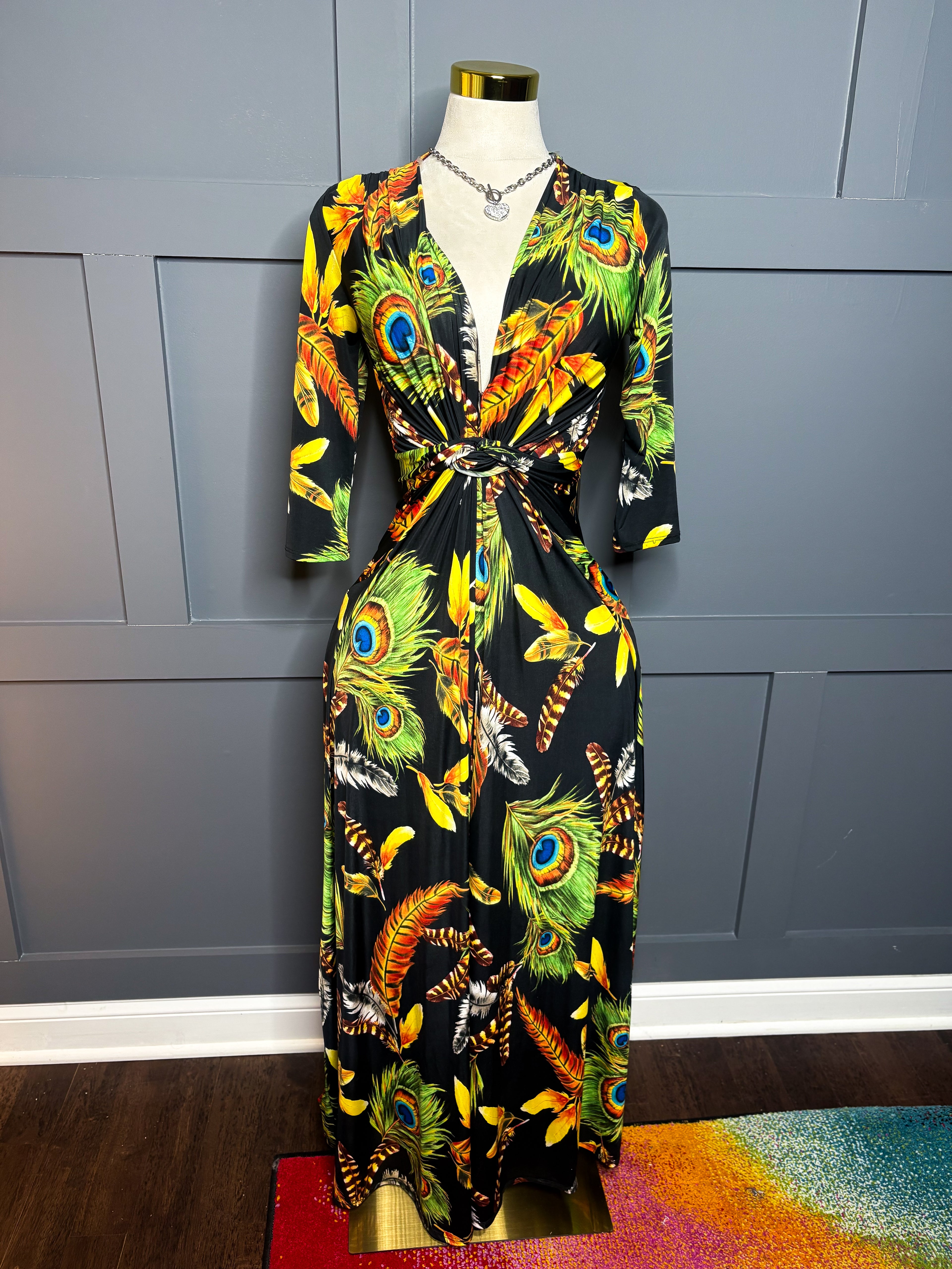 Tropical Deep V Maxi Dress, S/M