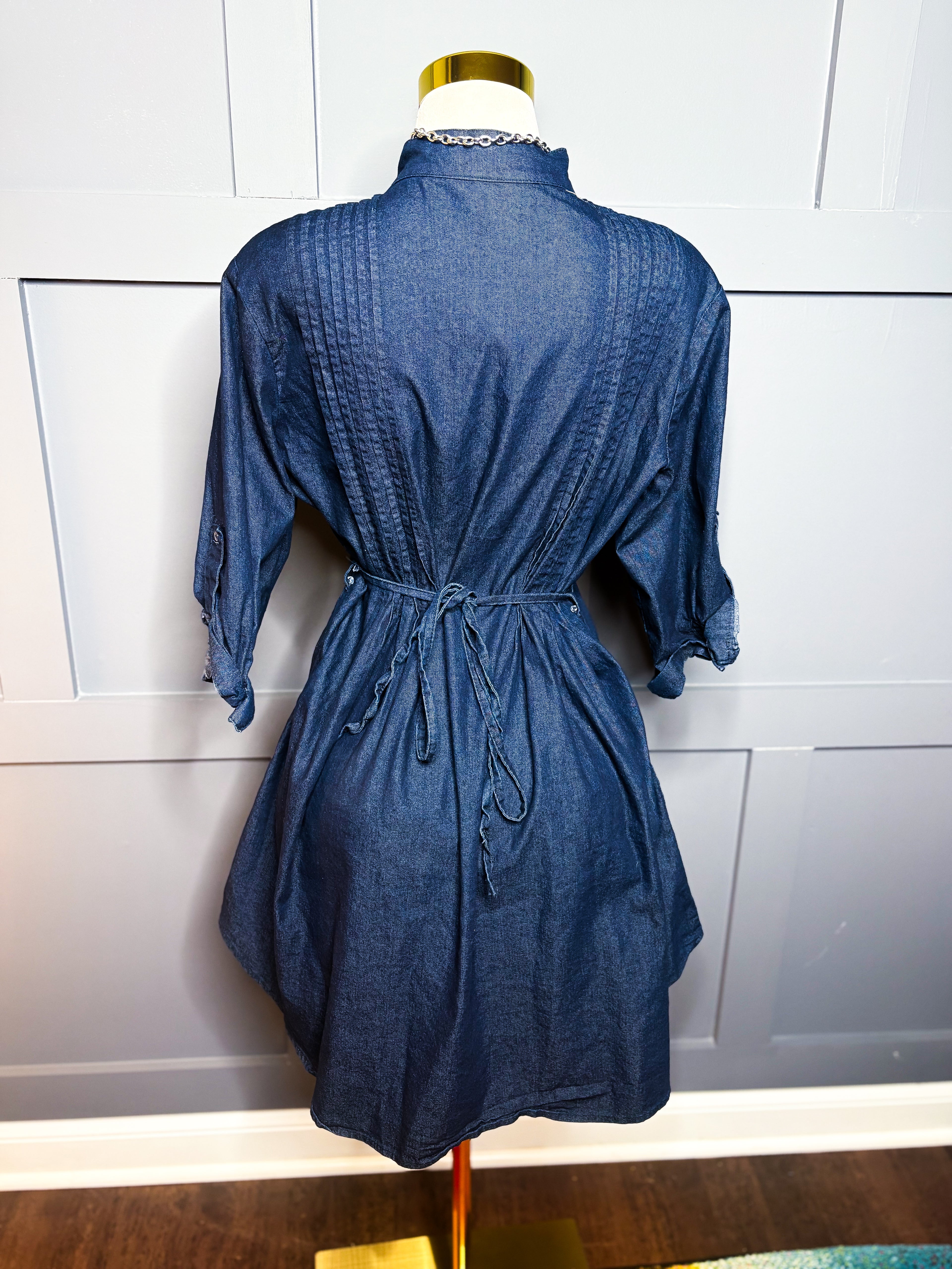 Denim Tie Shirt Dress, 1X
