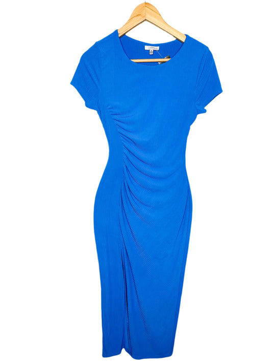 Blue Ruched Midi Dress, M
