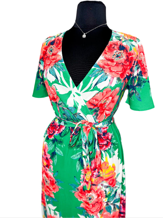 Green Tropical Maxi Dress, M