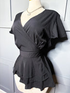 New Black Ruffle Peplum Blouse, 3X
