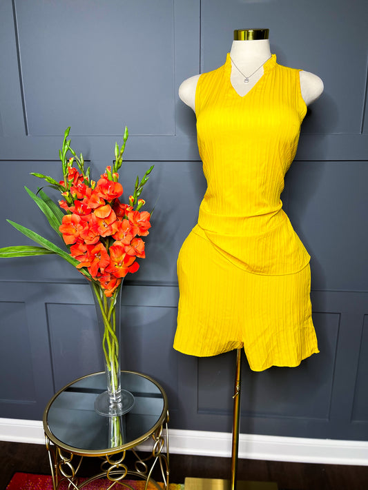 Two Piece Yellow Pleated Set, M