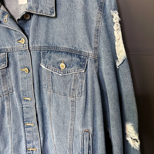 Distressed Rebel Denim Jacket, 2X/3X