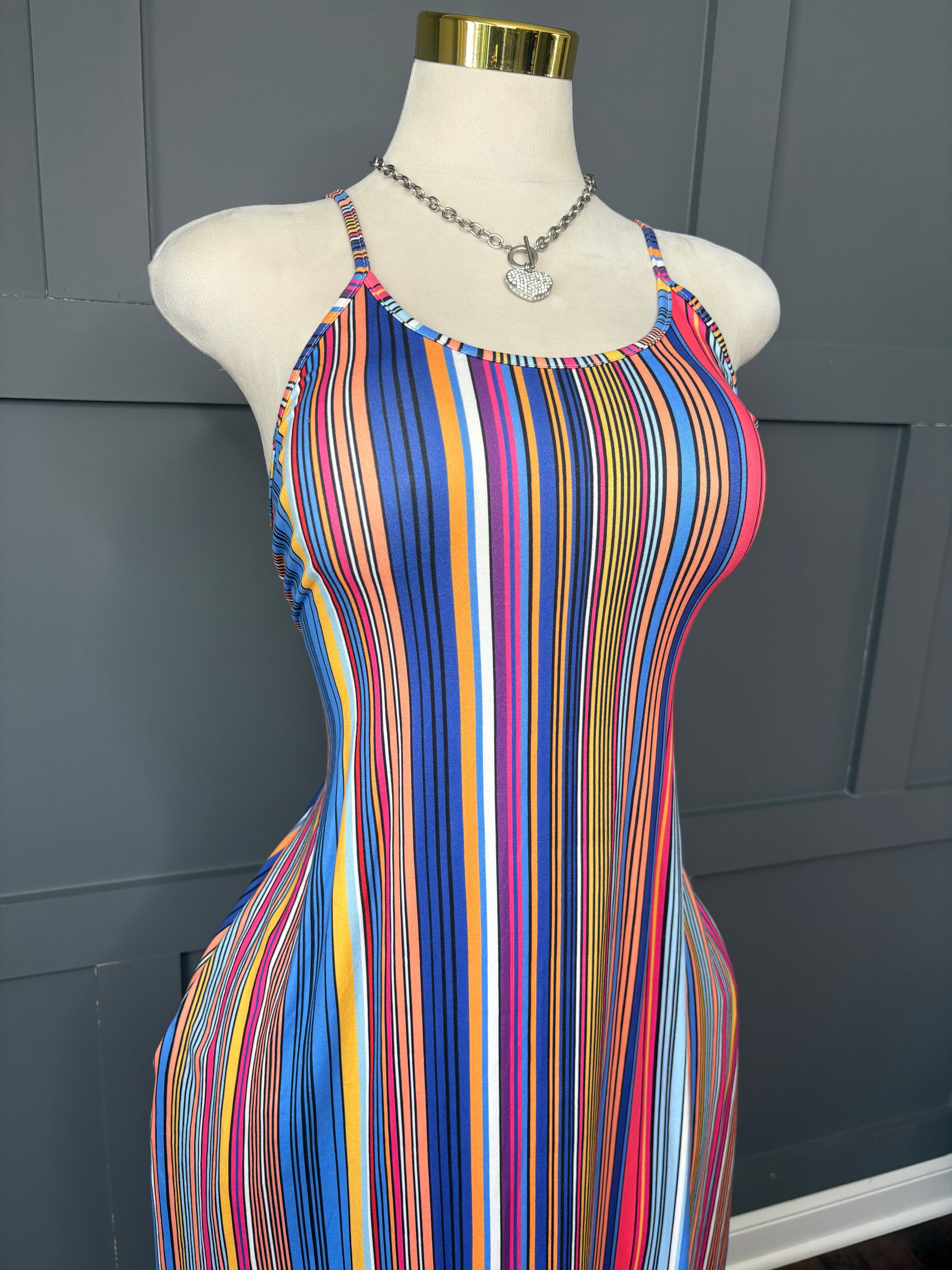 Multicolor Striped Pocket Maxi Dress, 1X