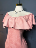 Pink Suede Off Shoulder Dress, 14/16