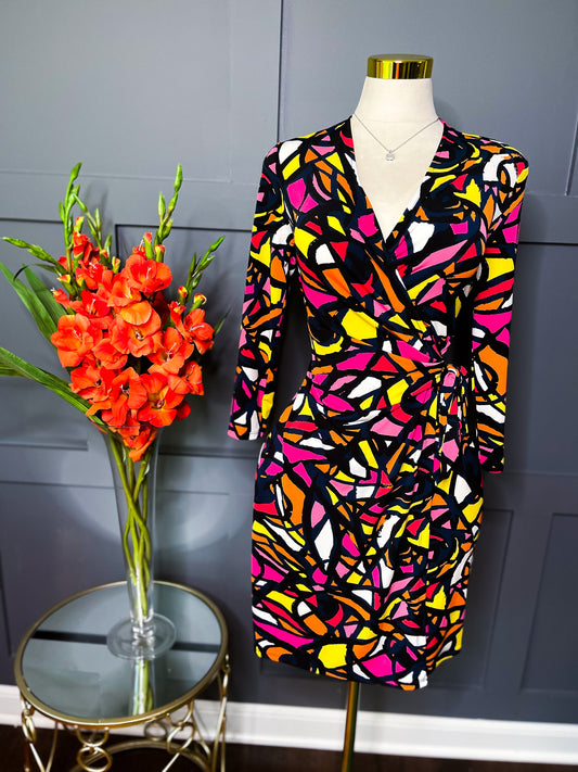 Multicolor Abstract Wrap Dress, M