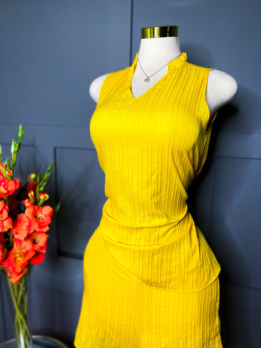 Two Piece Yellow Pleated Set, M