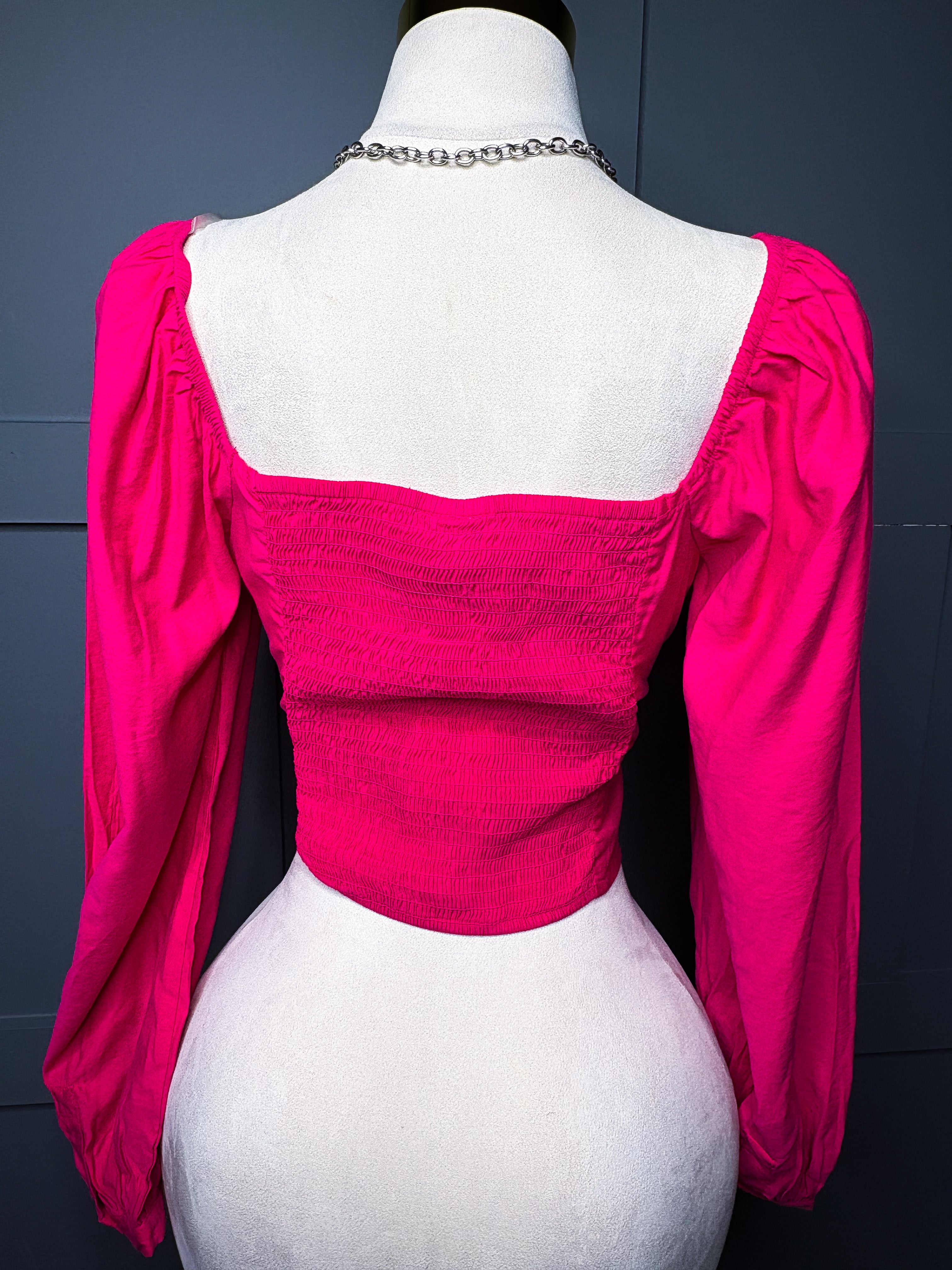 New Balloon Sleeve Fit Ruched Blouse, M