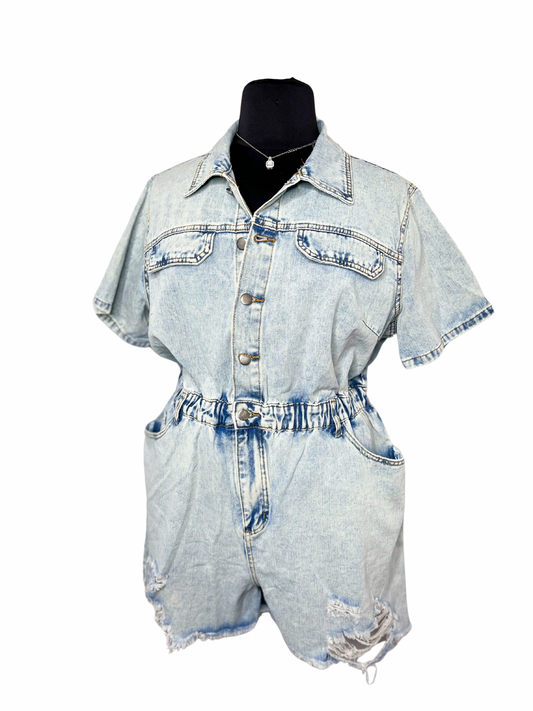 Denim Distressed Romper, 16W