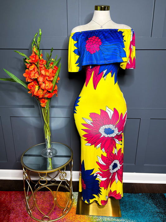 Summer Bloom Off Shoulder Dress, M