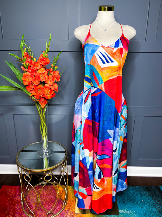 Blue Abstract Pattern Dress, M & XL