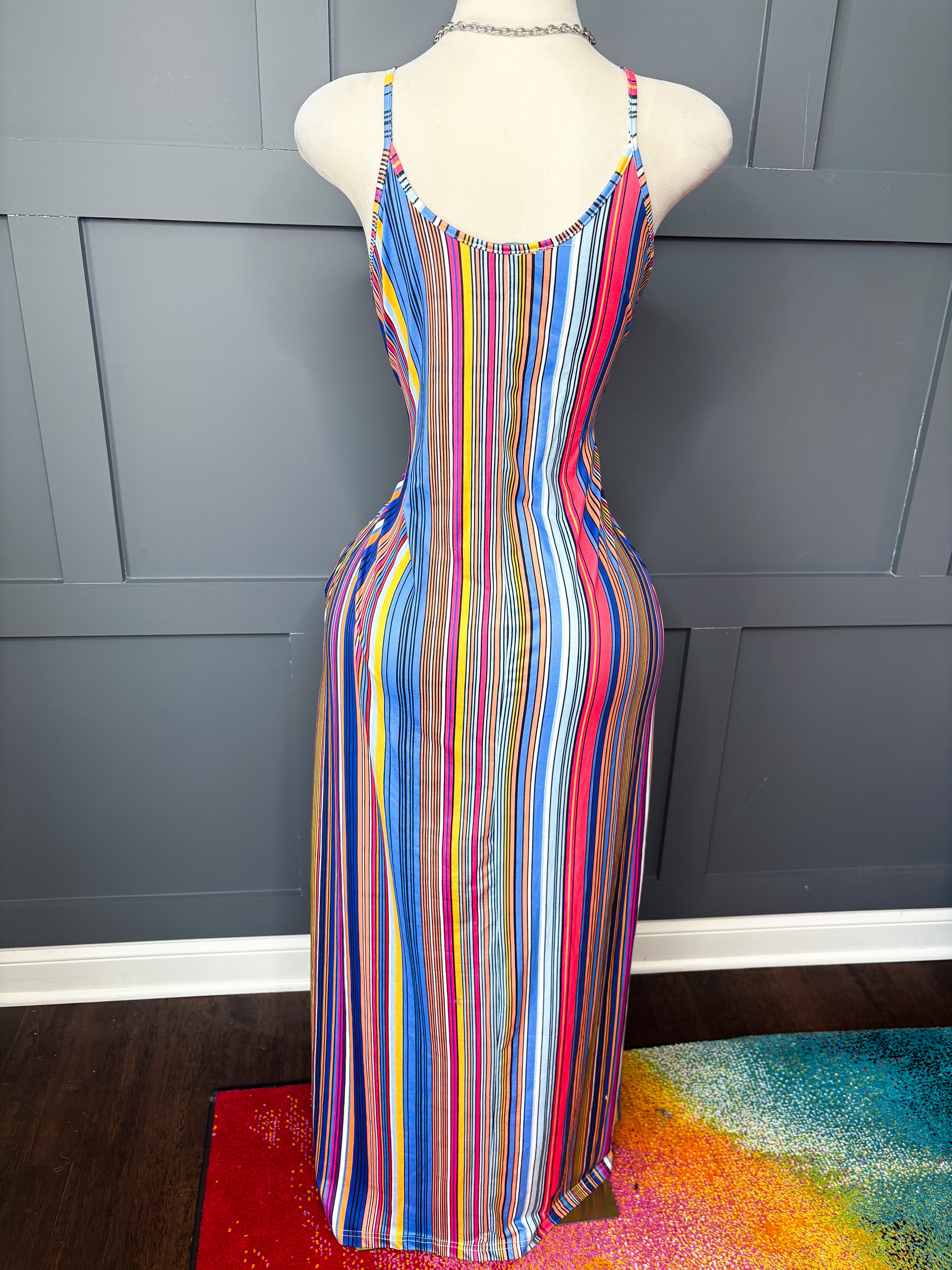 Multicolor Striped Pocket Maxi Dress, 1X