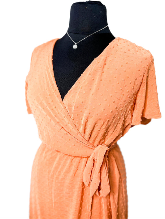 New Coral Swiss Dot Dress, M