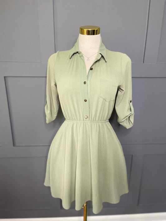 Soft Sage Shirt Dress, S