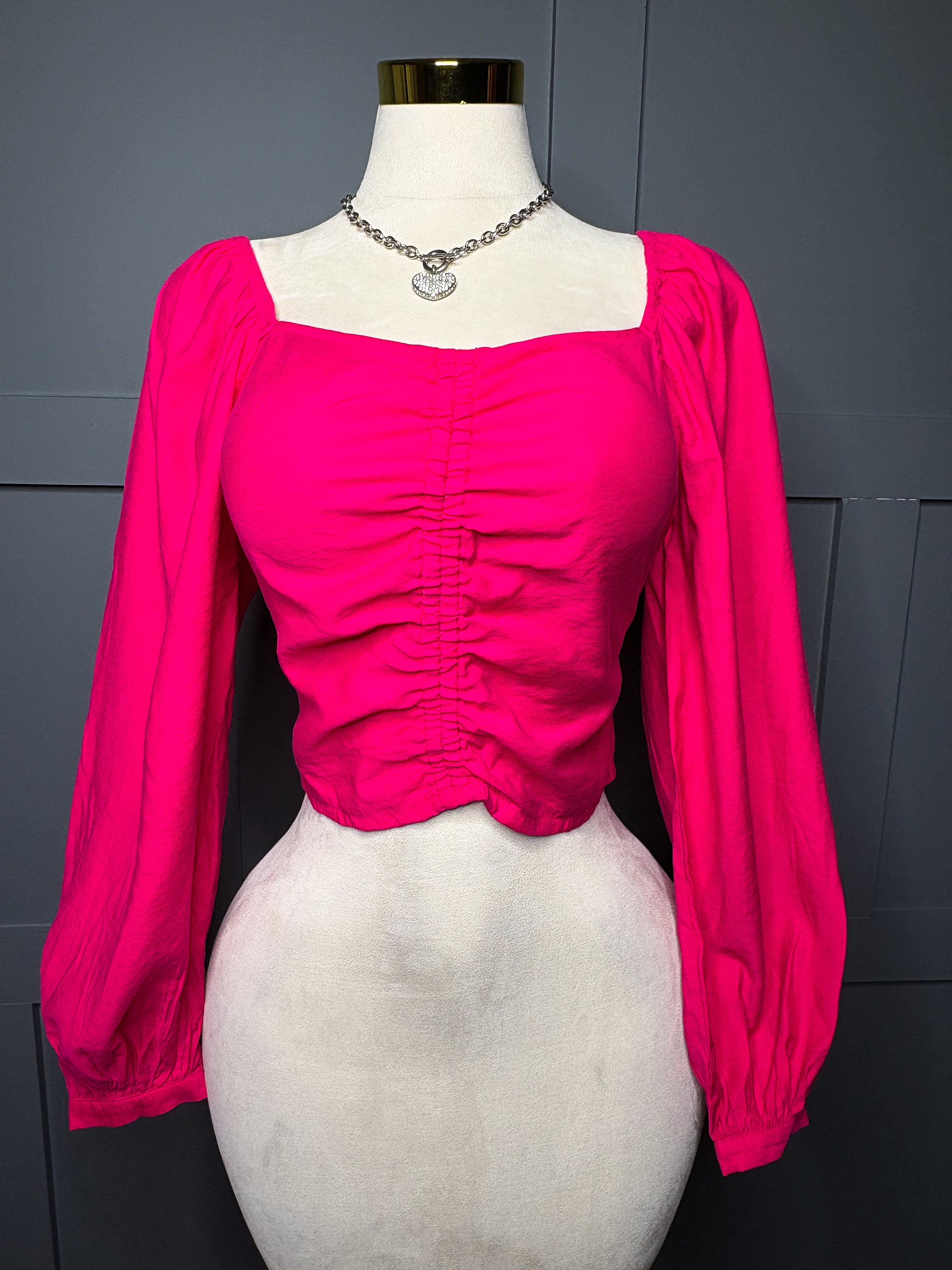 New Balloon Sleeve Fit Ruched Blouse, M