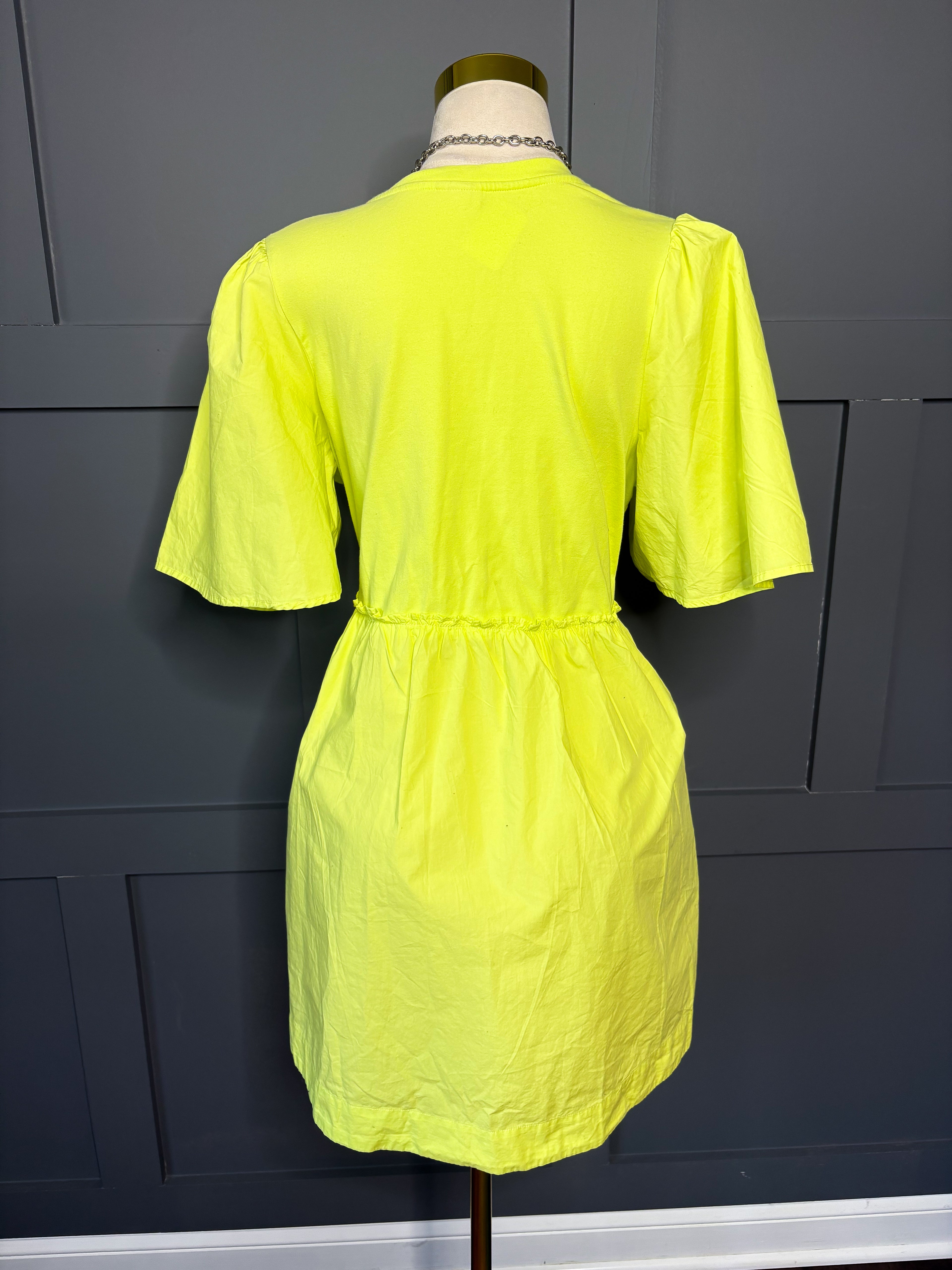 Lime Flutter Sleeve Pocket Dress, XL