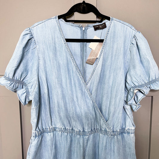 New Sunday Cool Chambray Cropped Jumpsuit, 18W